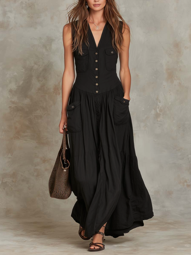 Rita™ | Vestido Largo Retro con Bolsillos