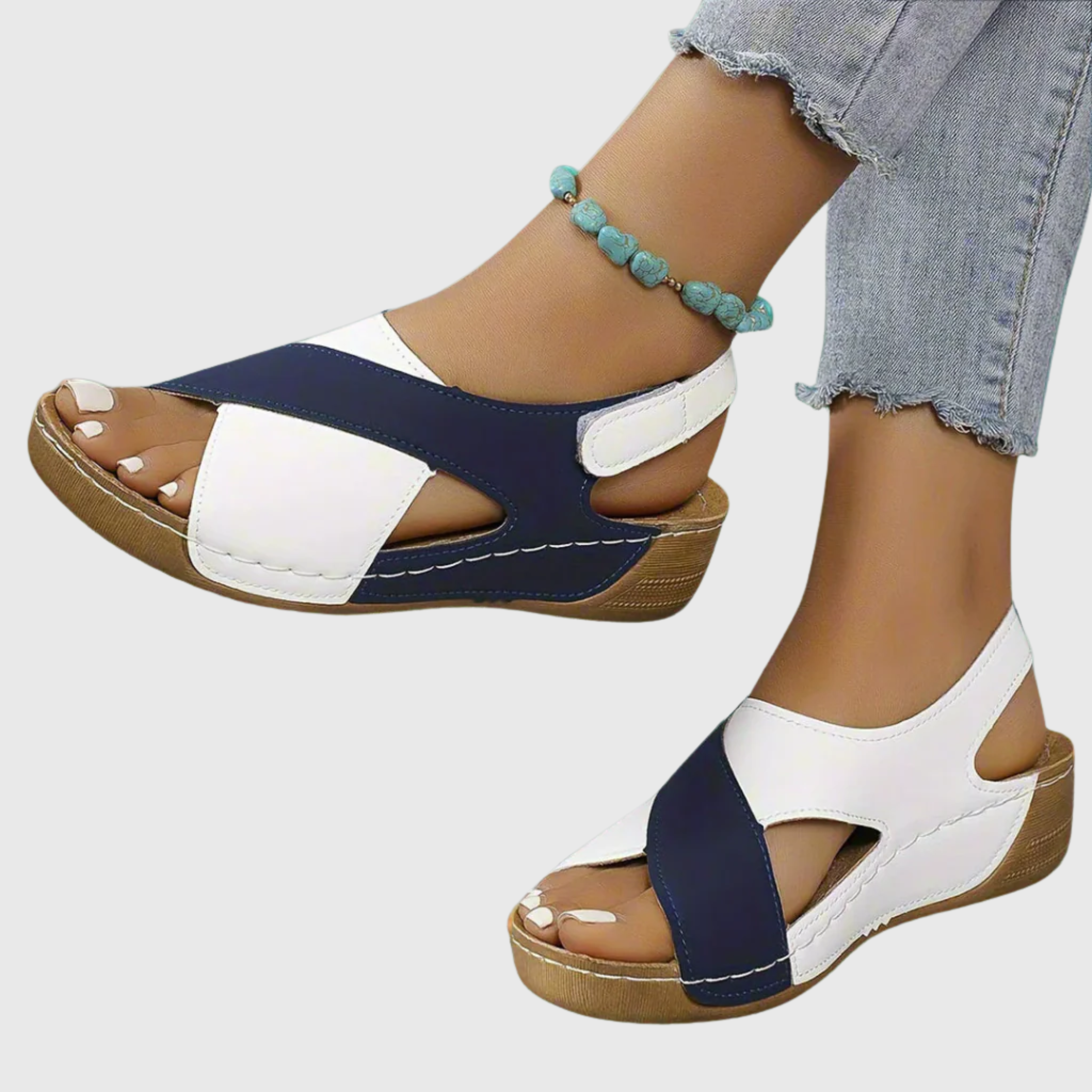 Begoña™ | Sandalia Slingback Colorblock de Cuña Cómoda