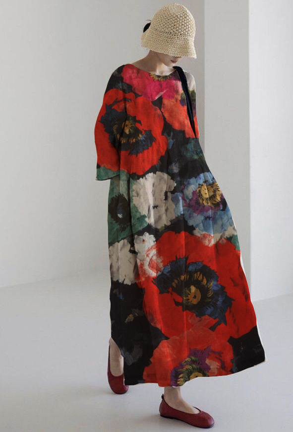 Rosario™ | Vestido Amplio Floral Rojo