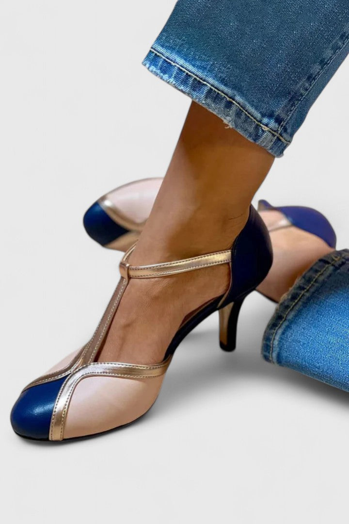 Pastora™ | Sandalia de Tacón Bicolor con Tira en T