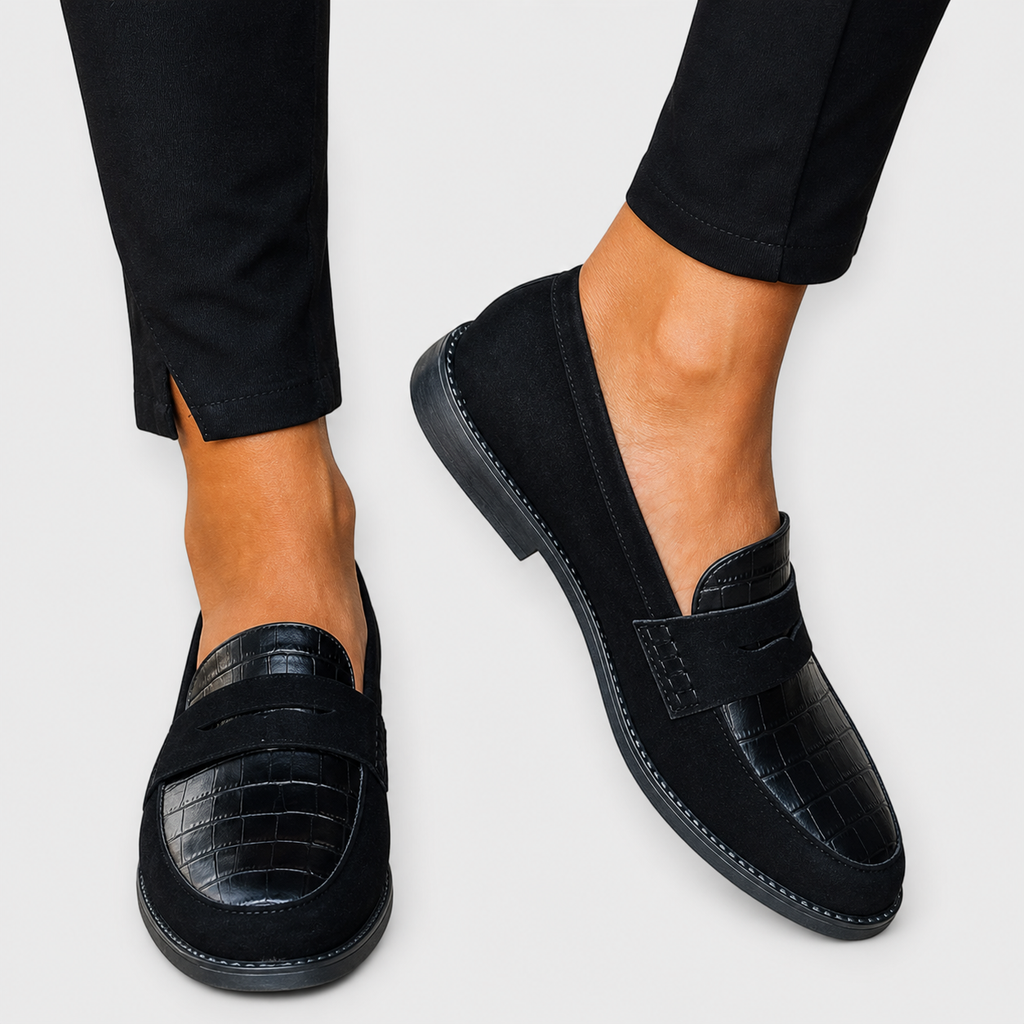 Engracia™ | Mocasín Negro con Textura y Borlas