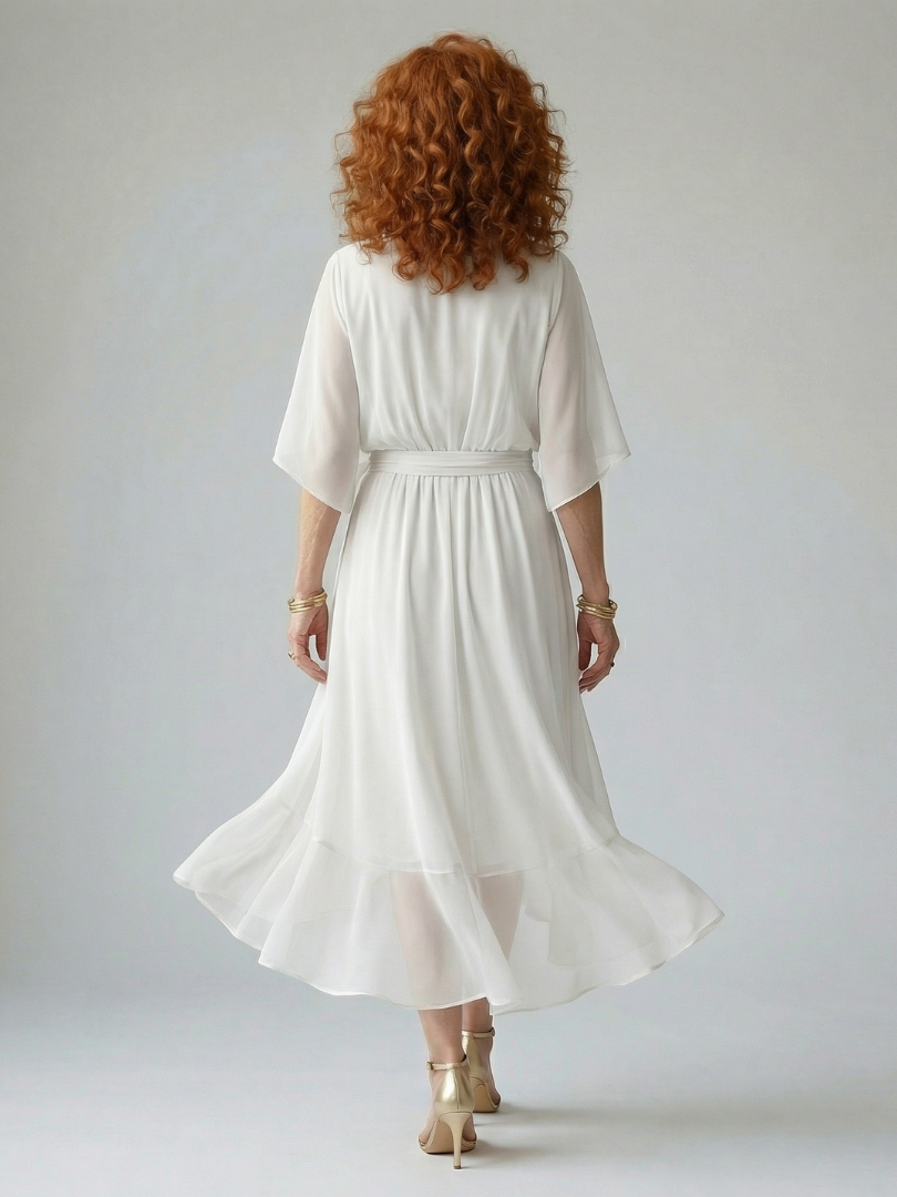 Elvira™ | Vestido Midi Drapeado con Cinturón y Manga Codo