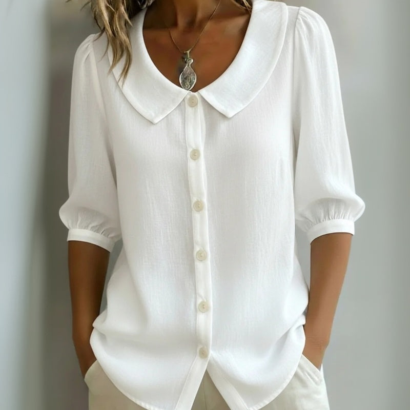 Nuria™ | Camisa Lisa Casual de Manga Media