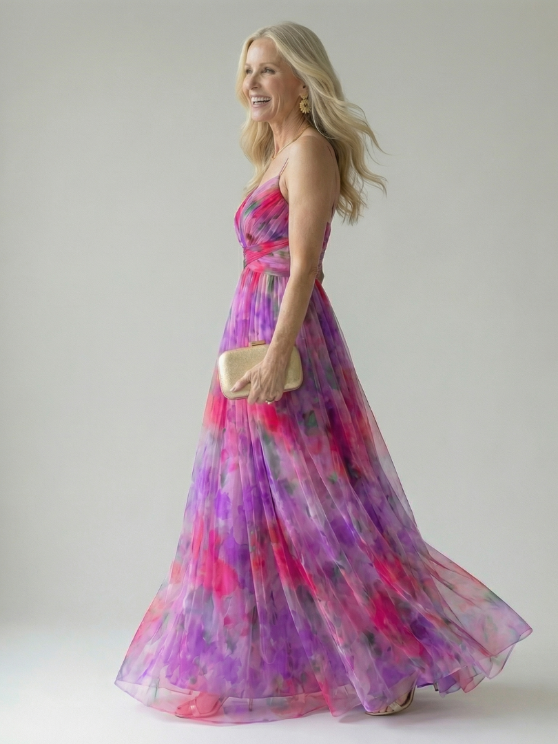 Isela™ | Vestido Maxi Cruzado con Degradado de Color y Tirantes Finos