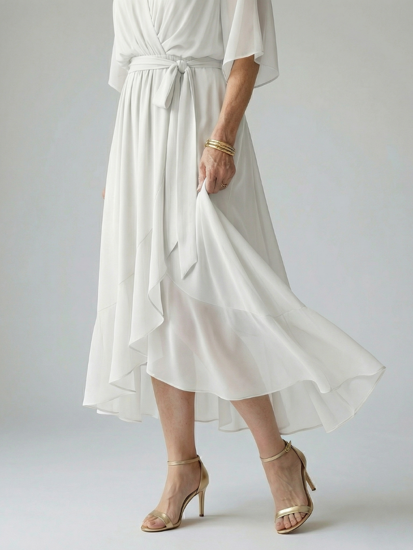 Elvira™ | Vestido Midi Drapeado con Cinturón y Manga Codo