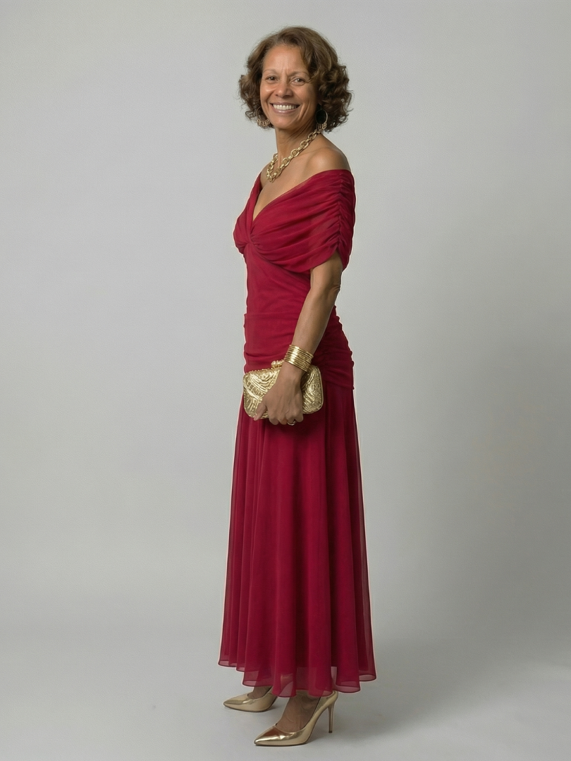 Calena™ | Vestido Midi Off-Shoulder con Escote Drapeado