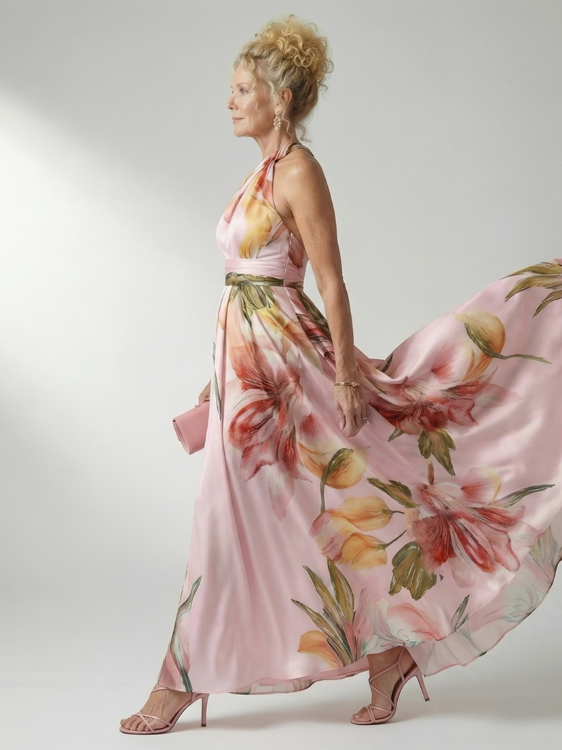Amiela™ | Vestido Maxi Halter con Estampado Floral Grande