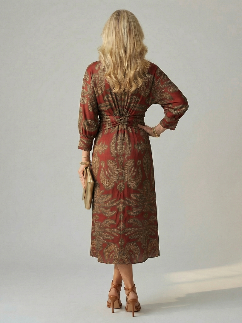 Luna™ | Vestido Midi Cruzado de Manga Larga con Estampado Natural
