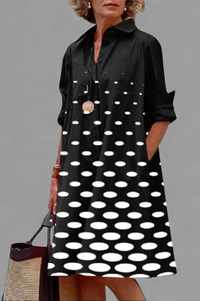 Gumersinda™ | Vestido Midi Negro con Lunares
