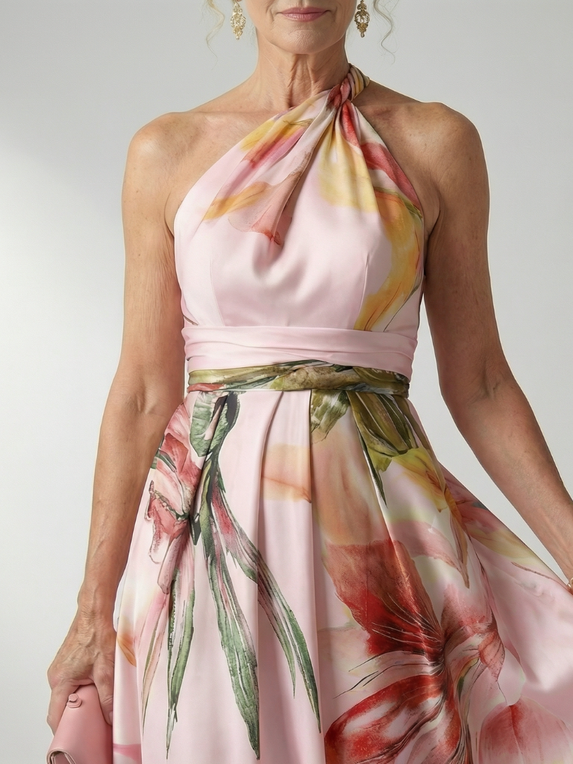 Amiela™ | Vestido Maxi Halter con Estampado Floral Grande