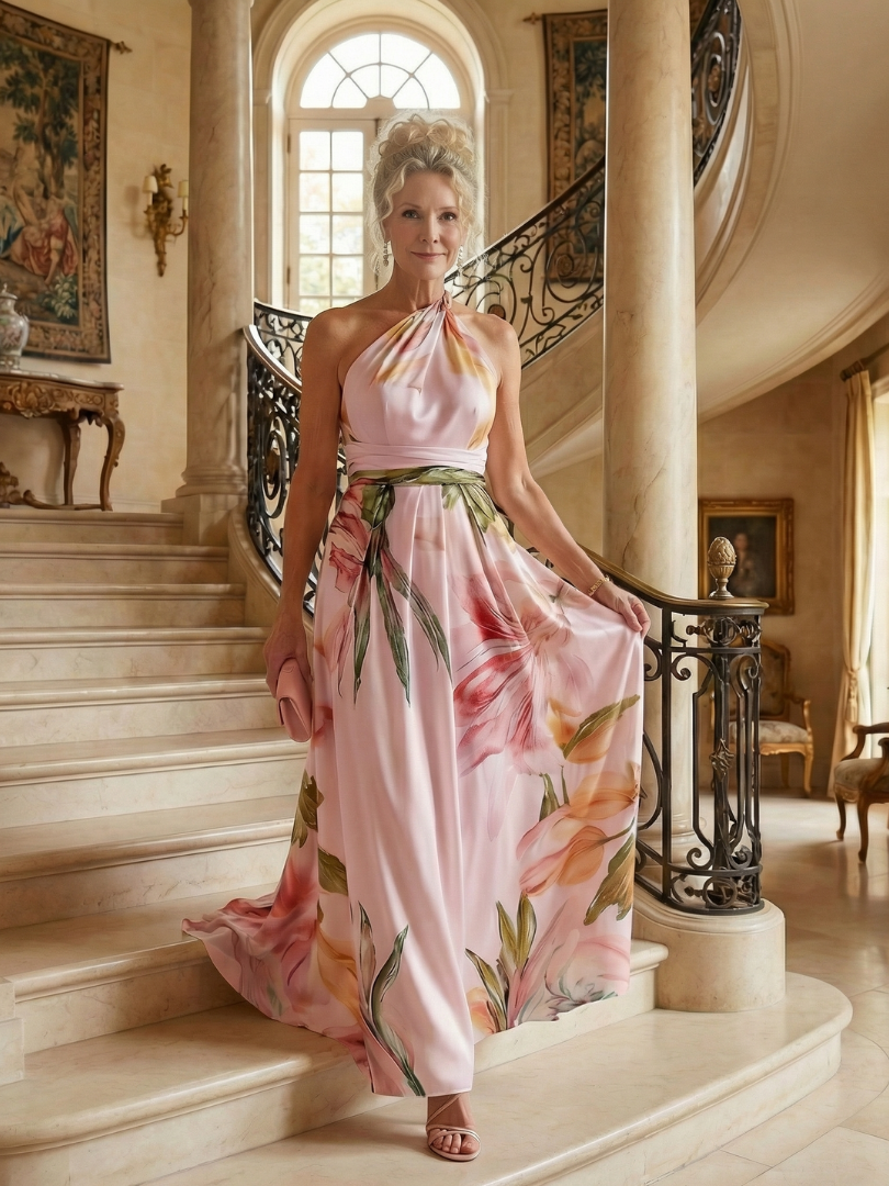 Amiela™ | Vestido Maxi Halter con Estampado Floral Grande