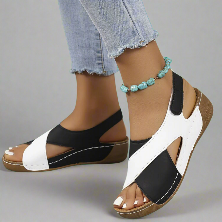 Begoña™ | Sandalia Slingback Colorblock de Cuña Cómoda