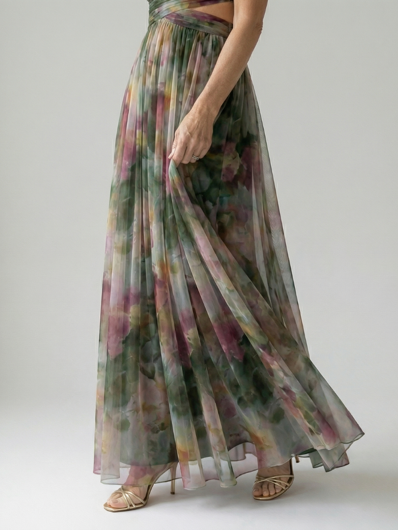 Isela™ | Vestido Maxi Cruzado con Degradado de Color y Tirantes Finos