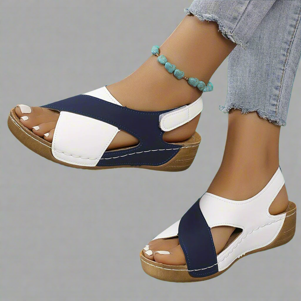 Begoña™ | Sandalia Slingback Colorblock de Cuña Cómoda