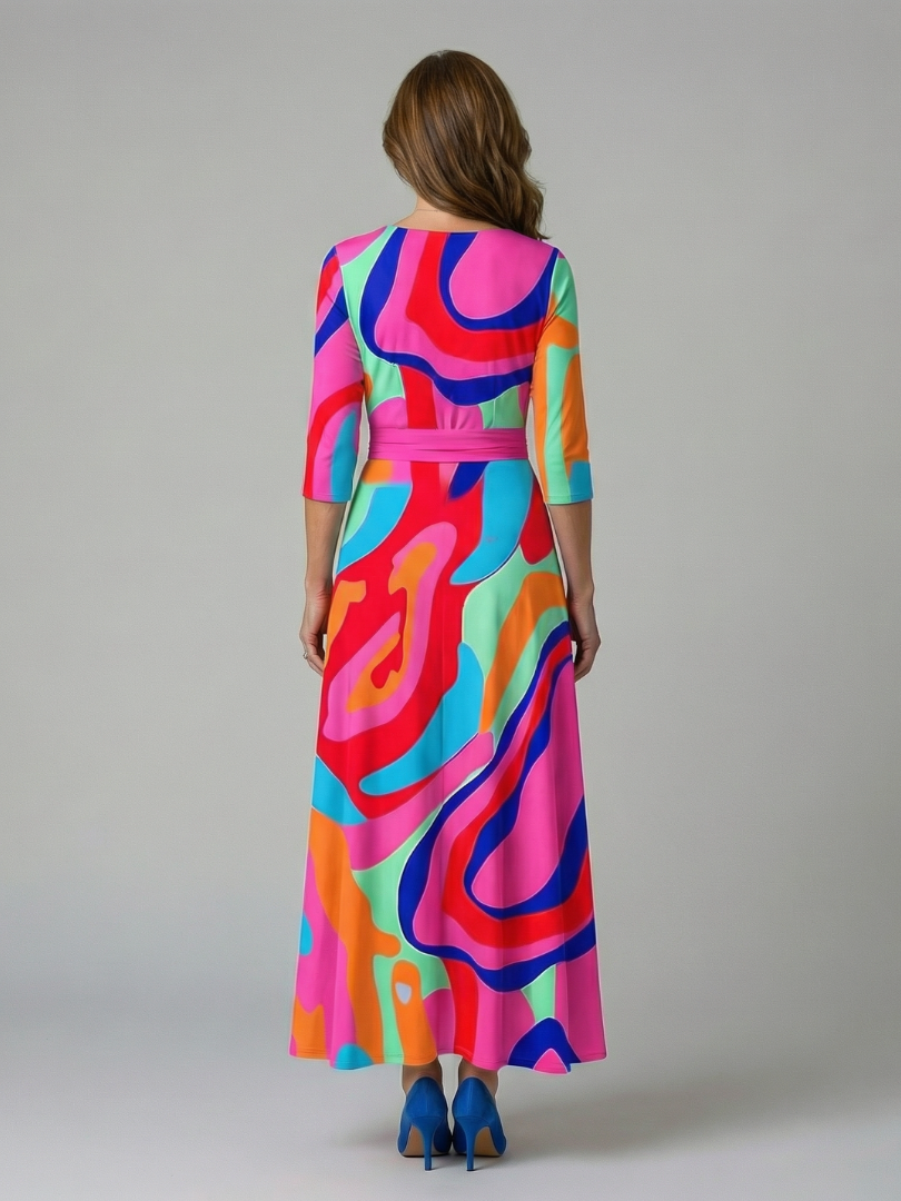 Celeste™ | Vestido Midi Floral con Escote Cruzado y Manga Tres Cuartos