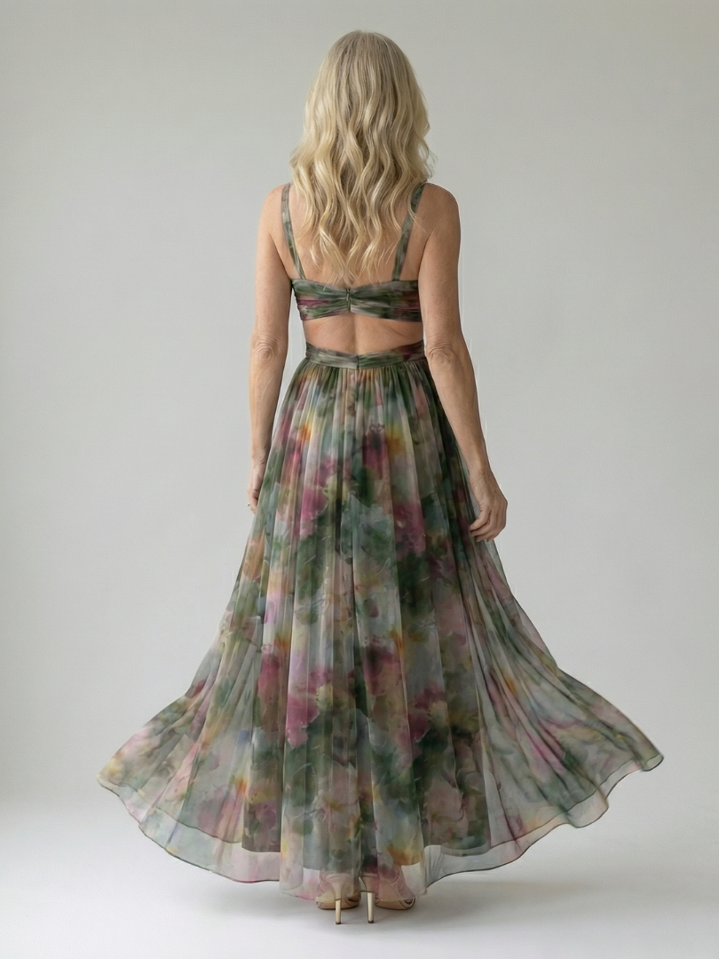 Isela™ | Vestido Maxi Cruzado con Degradado de Color y Tirantes Finos