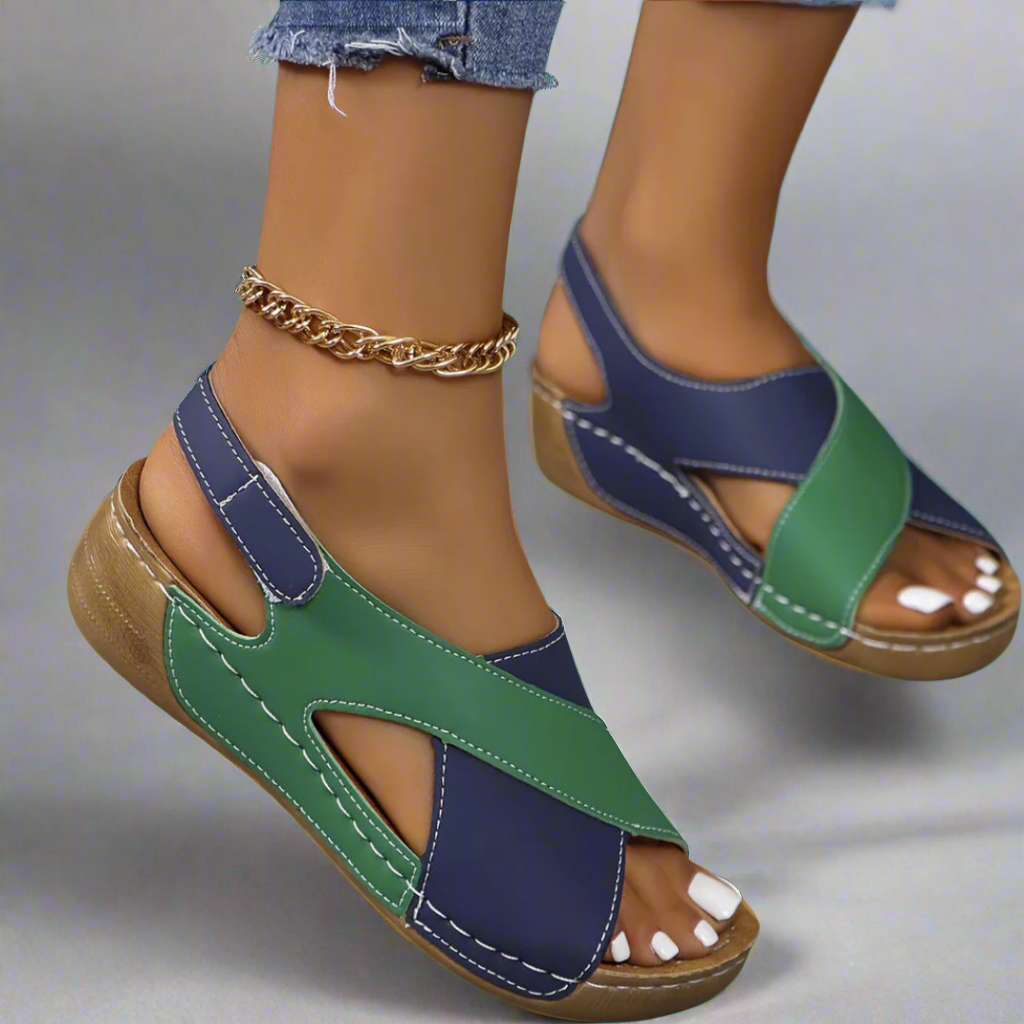 Begoña™ | Sandalia Slingback Colorblock de Cuña Cómoda