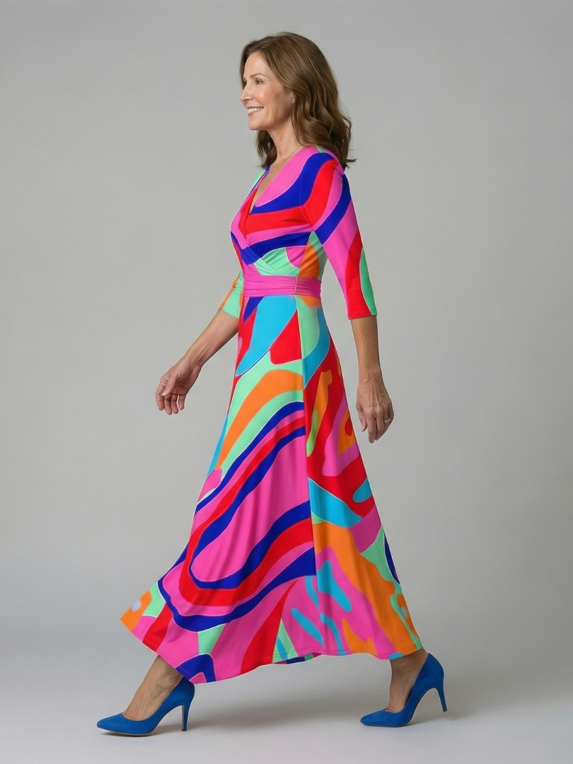 Celeste™ | Vestido Midi Floral con Escote Cruzado y Manga Tres Cuartos