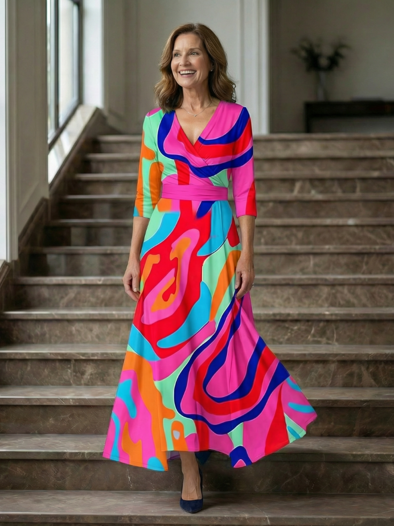Celeste™ | Vestido Midi Floral con Escote Cruzado y Manga Tres Cuartos