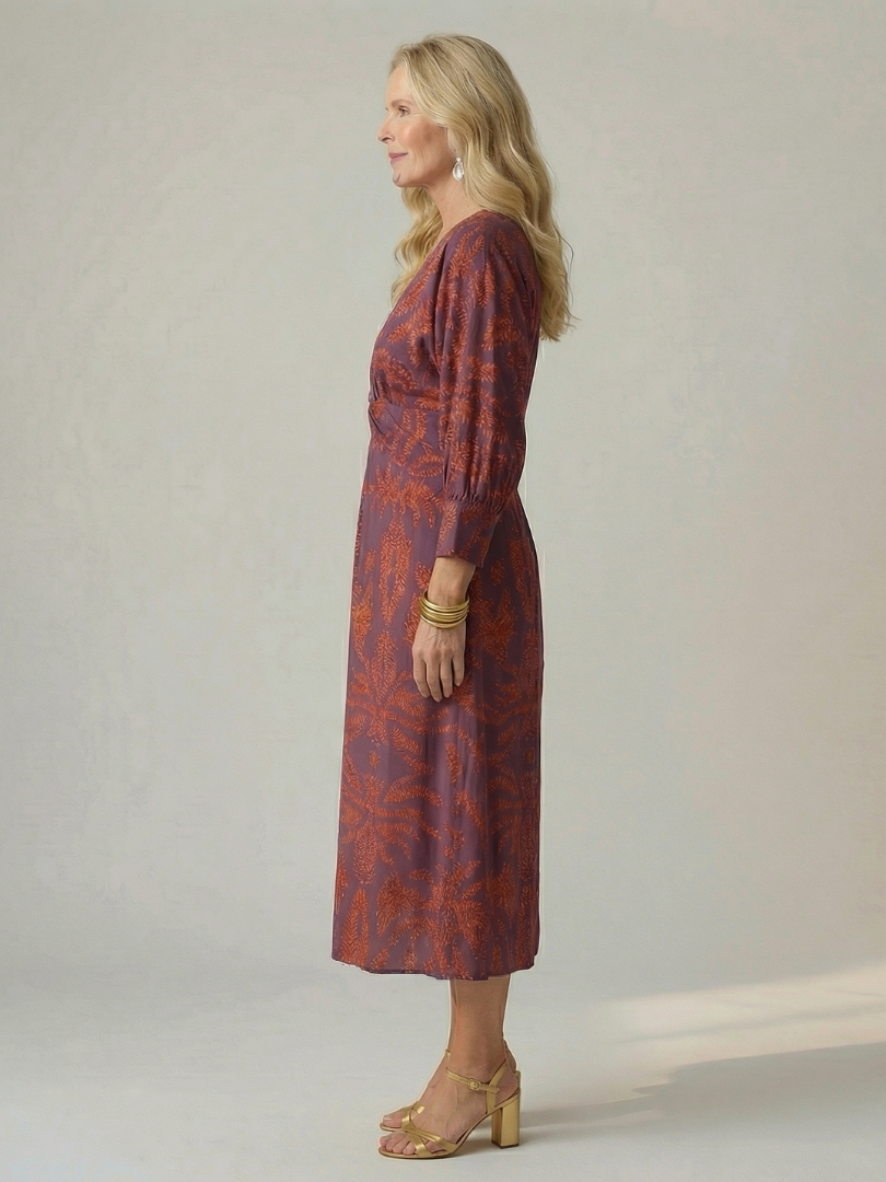 Luna™ | Vestido Midi Cruzado de Manga Larga con Estampado Natural