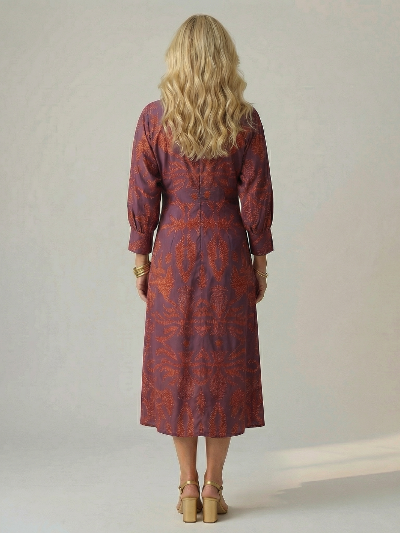 Luna™ | Vestido Midi Cruzado de Manga Larga con Estampado Natural