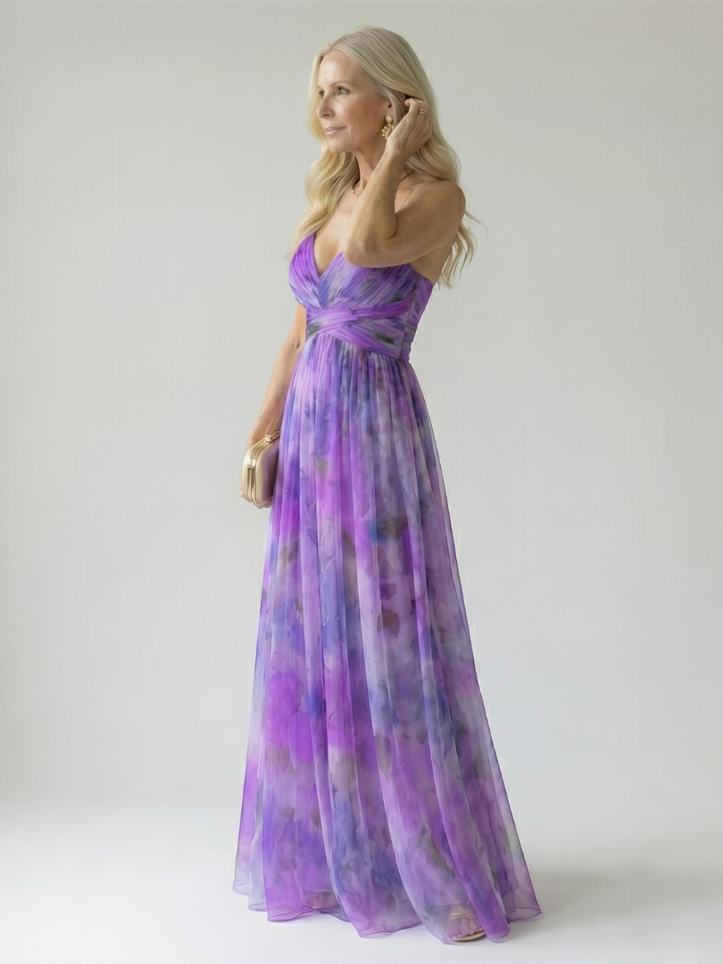 Isela™ | Vestido Maxi Cruzado con Degradado de Color y Tirantes Finos