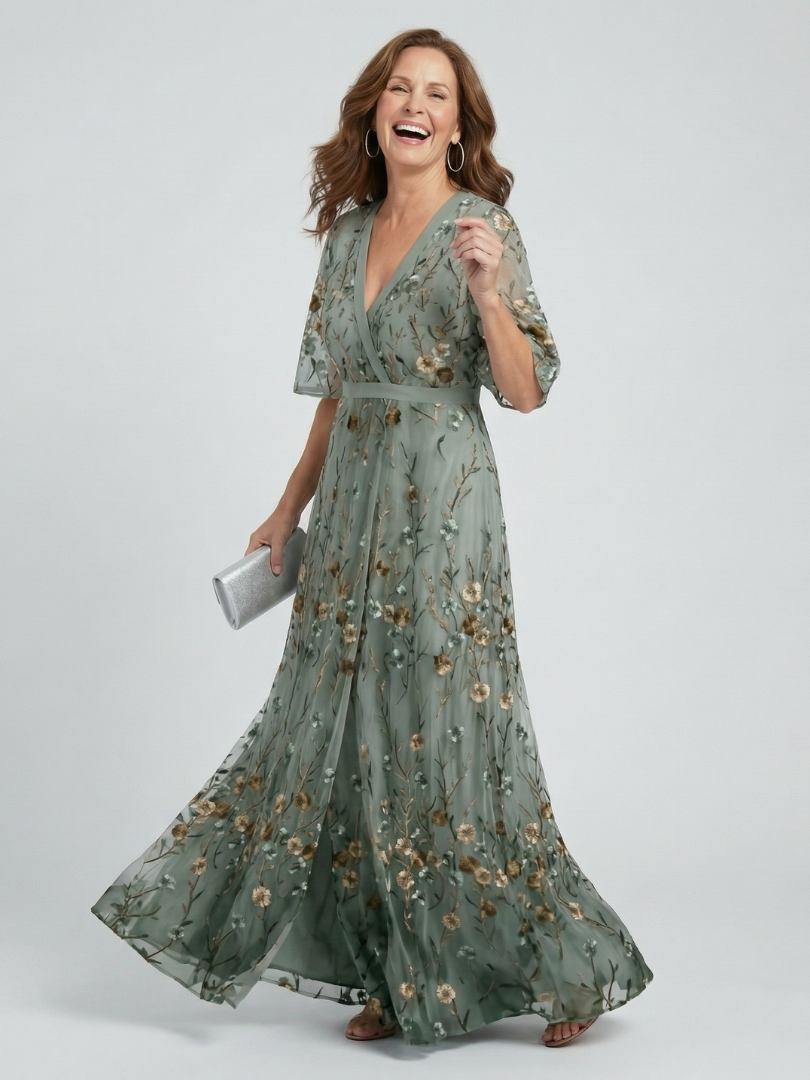 Selena™ | Vestido Maxi Halter Floral en Verde Salvia