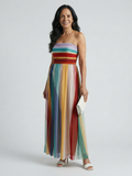 Serena™ | Vestido Maxi de Rayas Multicolor sin Tirantes