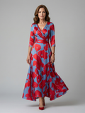 Celeste™ | Vestido Midi Floral con Escote Cruzado y Manga Tres Cuartos