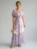 Valentía™ | Vestido Largo Floral con Manga Mariposa y Escote Cuadrado