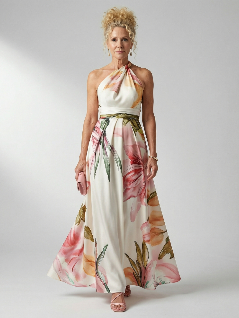 Amiela™ | Vestido Maxi Halter con Estampado Floral Grande