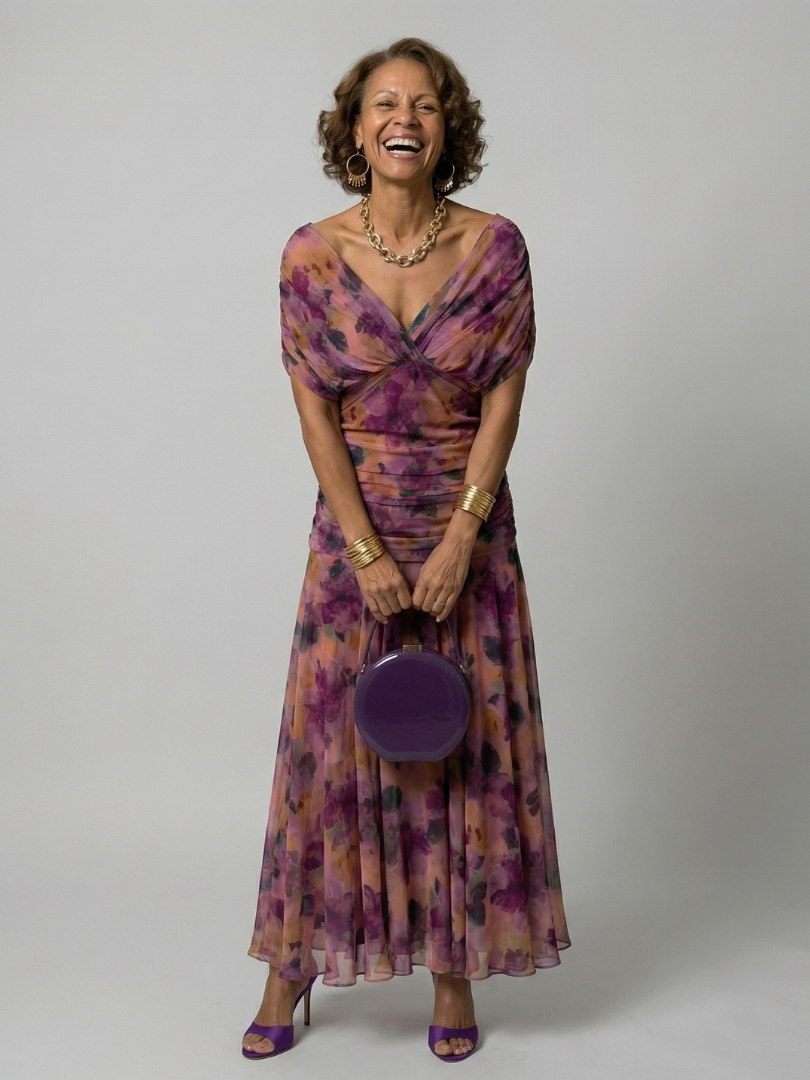 Calena™ | Vestido Midi Off-Shoulder con Escote Drapeado