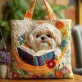 Presentación™ | Bolso Tote Artesanal con Estampado de Shih Tzu y Flores