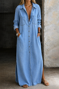 Valeriana™ | Vestido maxi chemise con botonadura y fenda