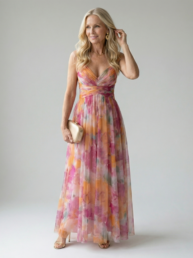 Isela™ | Vestido Maxi Cruzado con Degradado de Color y Tirantes Finos