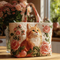 Rosario™ | Bolso Tote Artesanal con Estampado de Gato y Rosas