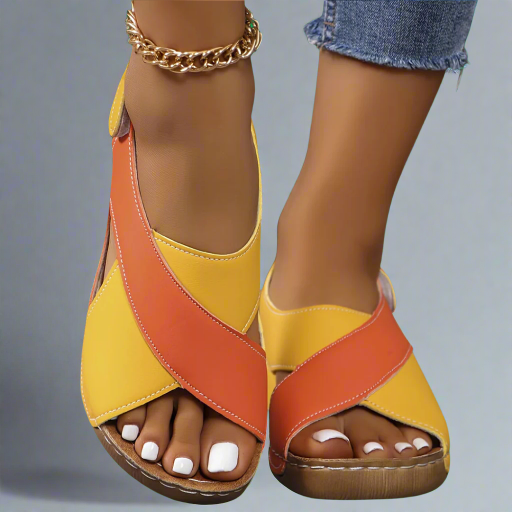 Begoña™ | Sandalia Slingback Colorblock de Cuña Cómoda