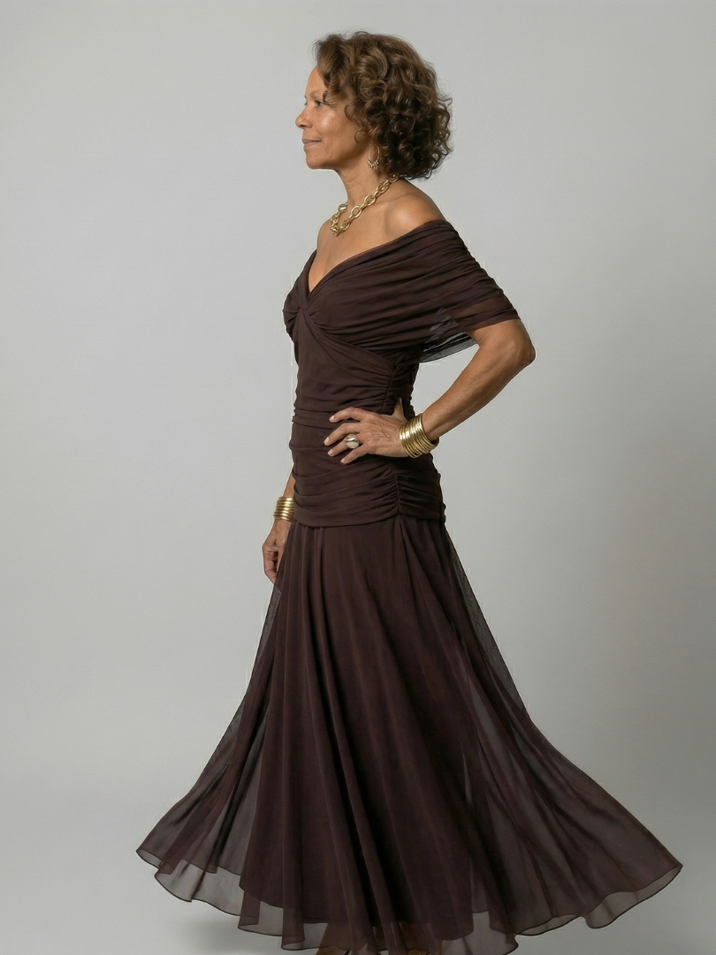 Calena™ | Vestido Midi Off-Shoulder con Escote Drapeado