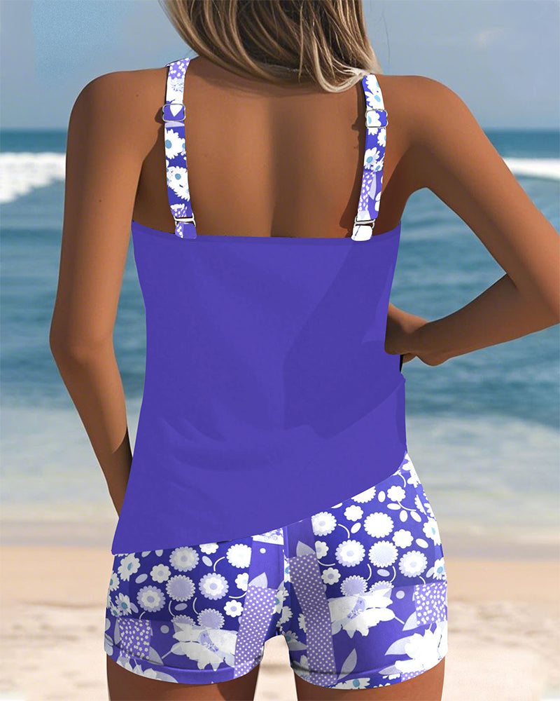 Teodora™ | Tankini camiseta con short de baño estampado