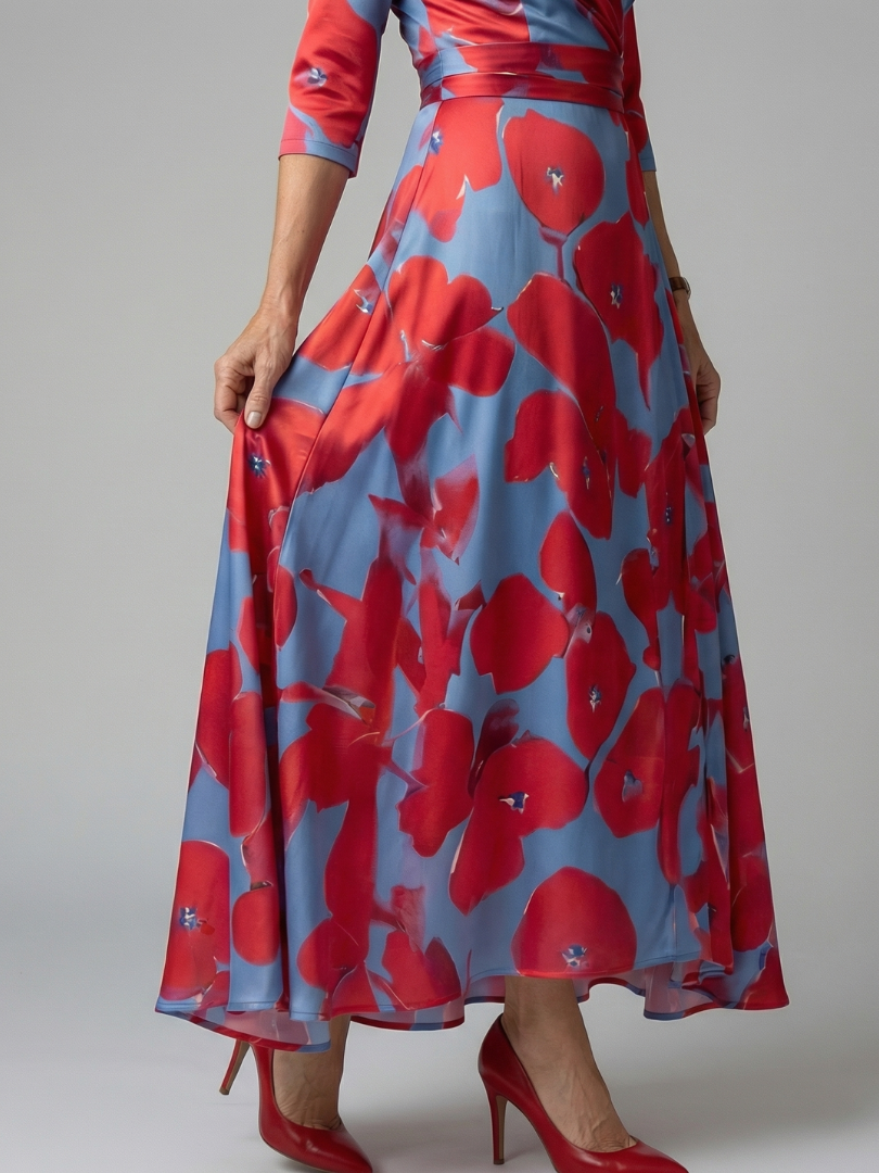 Celeste™ | Vestido Midi Floral con Escote Cruzado y Manga Tres Cuartos