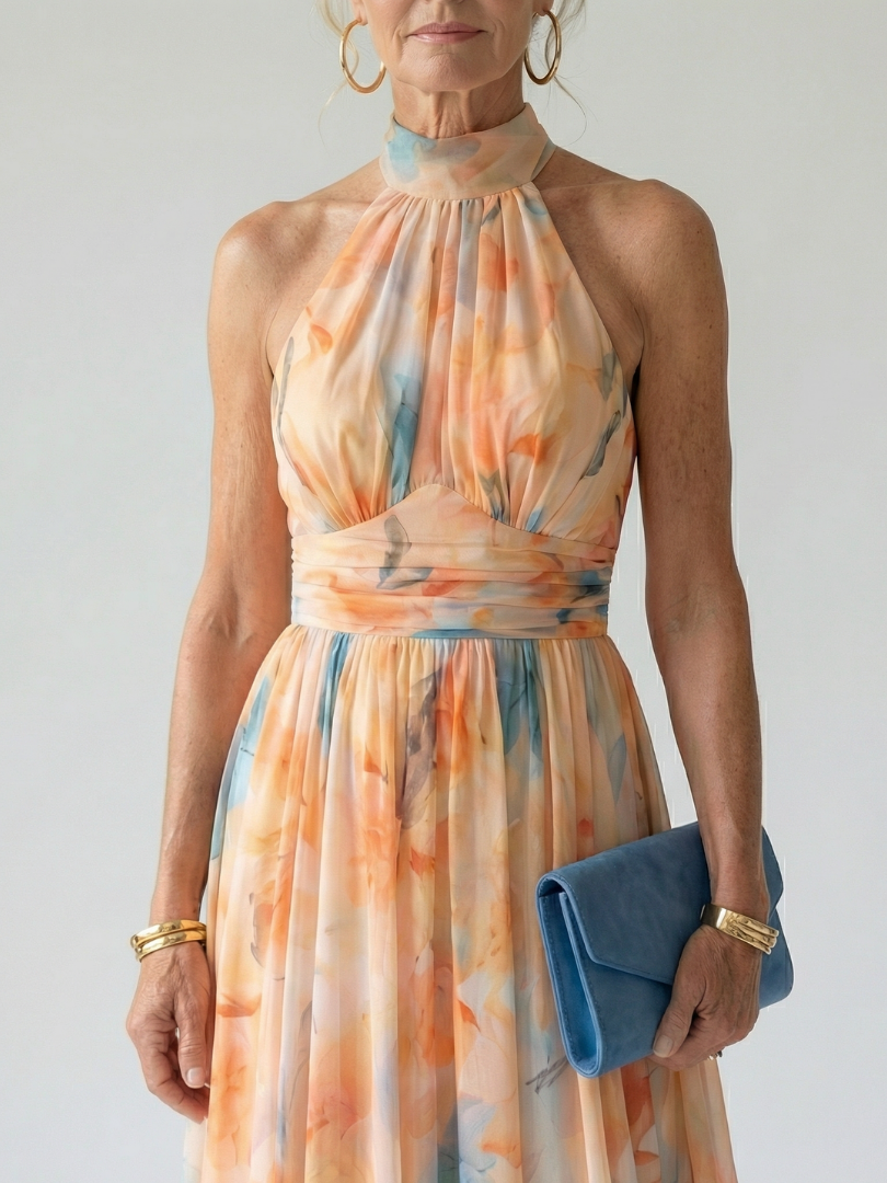 Elina™ | Vestido Midi Halter con Detalle Fruncido