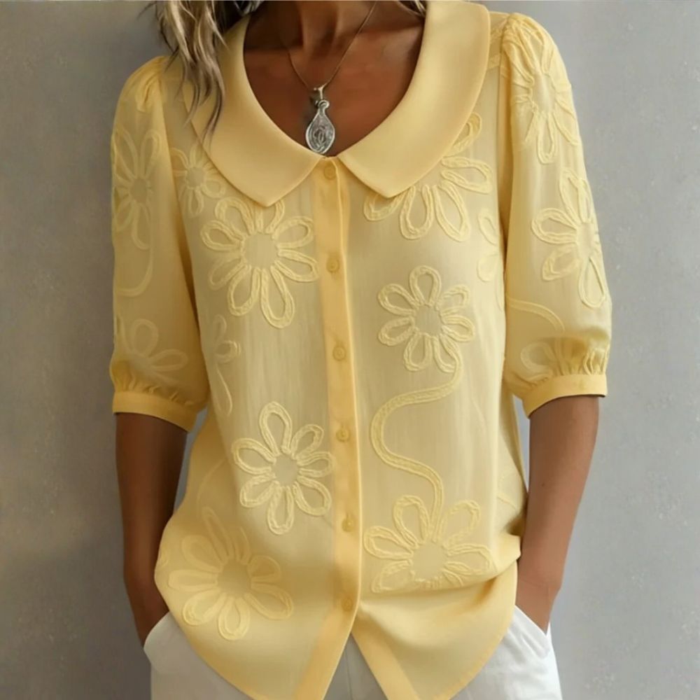 Clotilde™ | Blusa con cuello Peter Pan y bordado floral