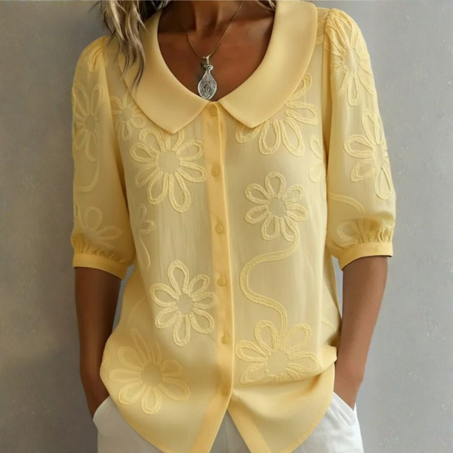 Clotilde™ | Blusa con cuello Peter Pan y bordado floral