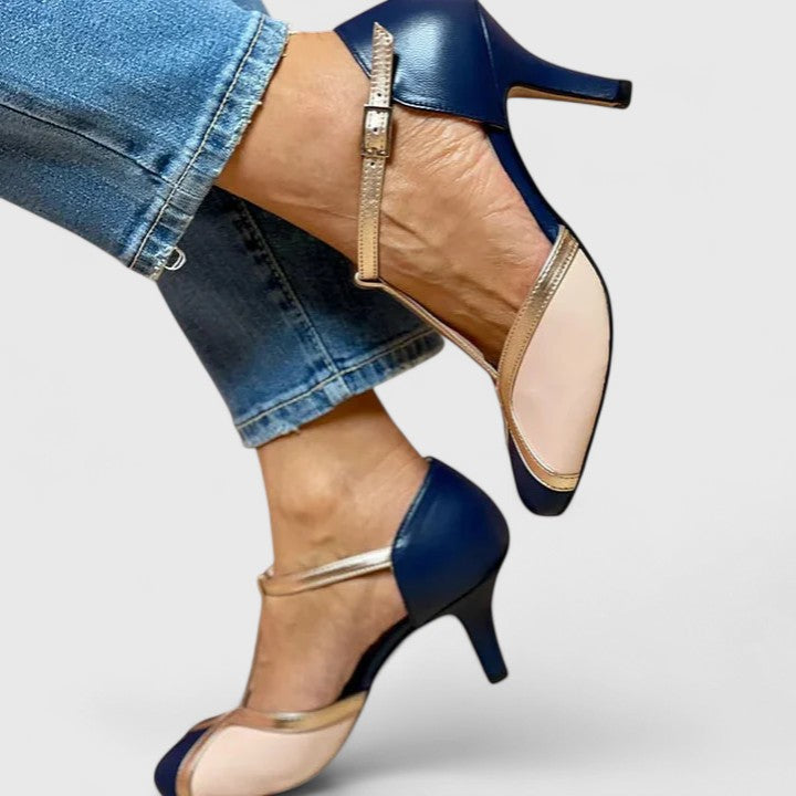 Pastora™ | Sandalia de Tacón Bicolor con Tira en T