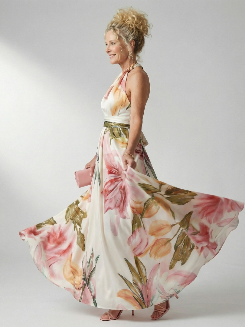 Amiela™ | Vestido Maxi Halter con Estampado Floral Grande