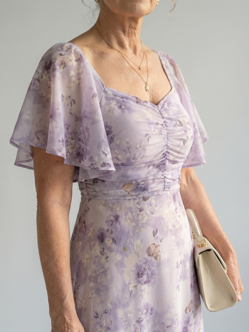 Valentía™ | Vestido Largo Floral con Manga Mariposa y Escote Cuadrado
