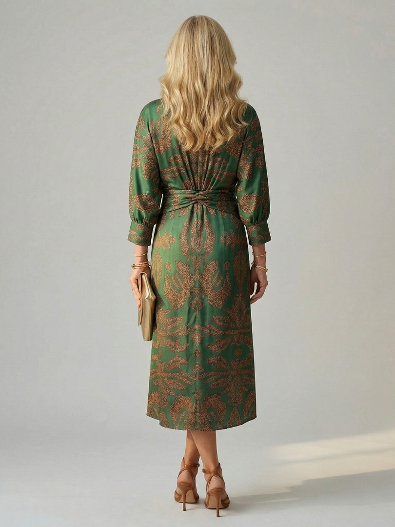 Luna™ | Vestido Midi Cruzado de Manga Larga con Estampado Natural