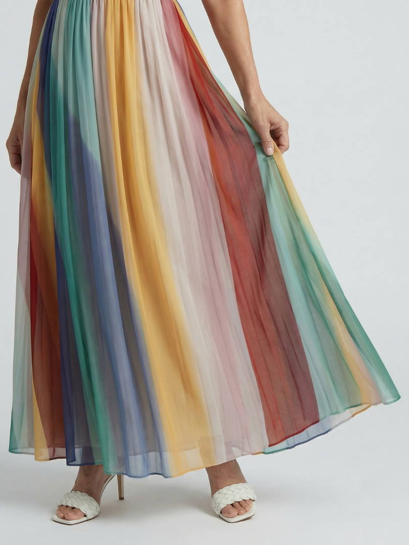 Serena™ | Vestido Maxi de Rayas Multicolor sin Tirantes