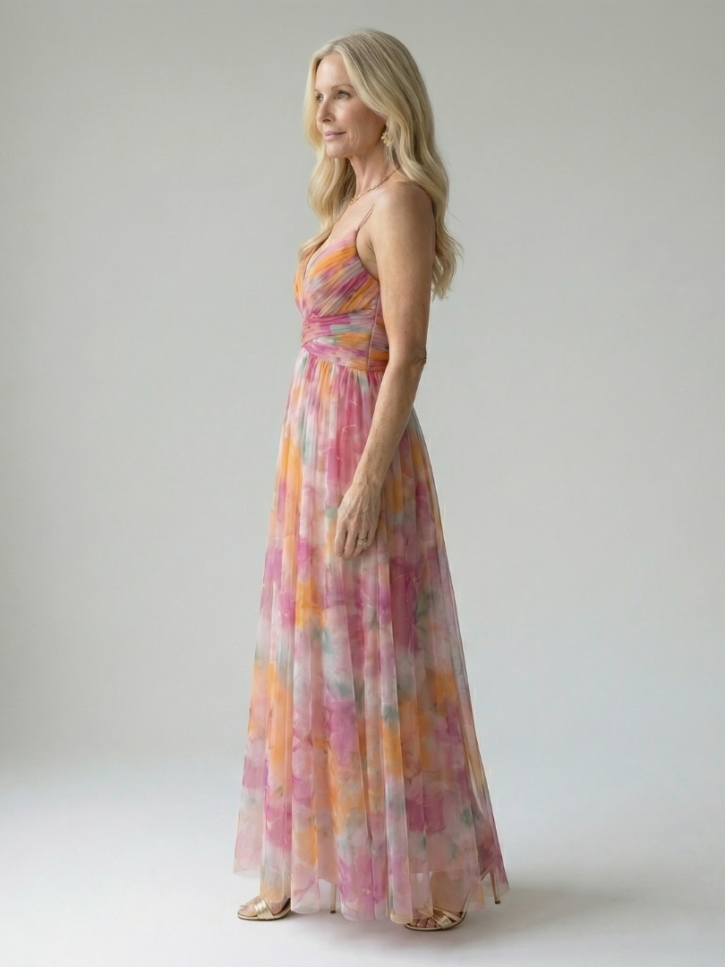 Isela™ | Vestido Maxi Cruzado con Degradado de Color y Tirantes Finos