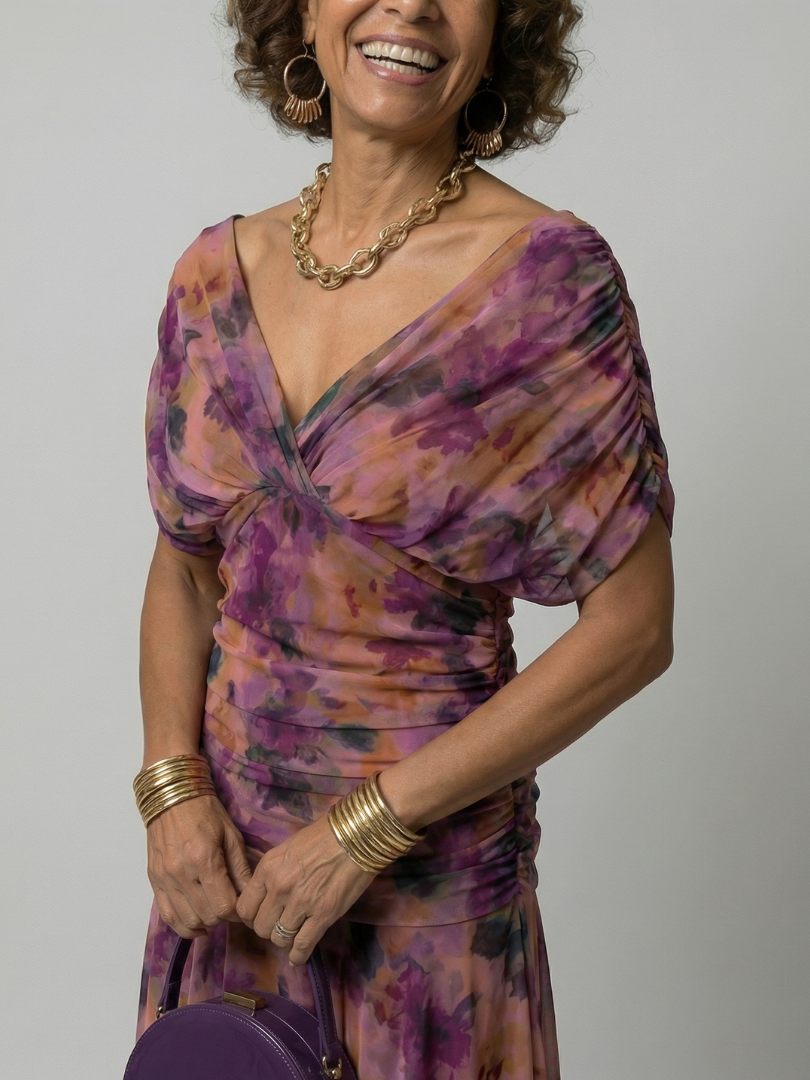 Calena™ | Vestido Midi Off-Shoulder con Escote Drapeado
